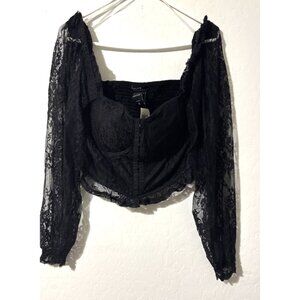 Thorn & Fabric Black Lace Smock Corset Long Sleeve Size XL NWT